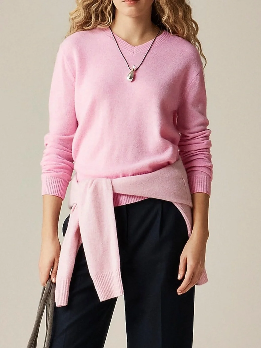 NWT J.Crew Cashmere Pink High V-Neck Sweater Heather Bouquet Sz L